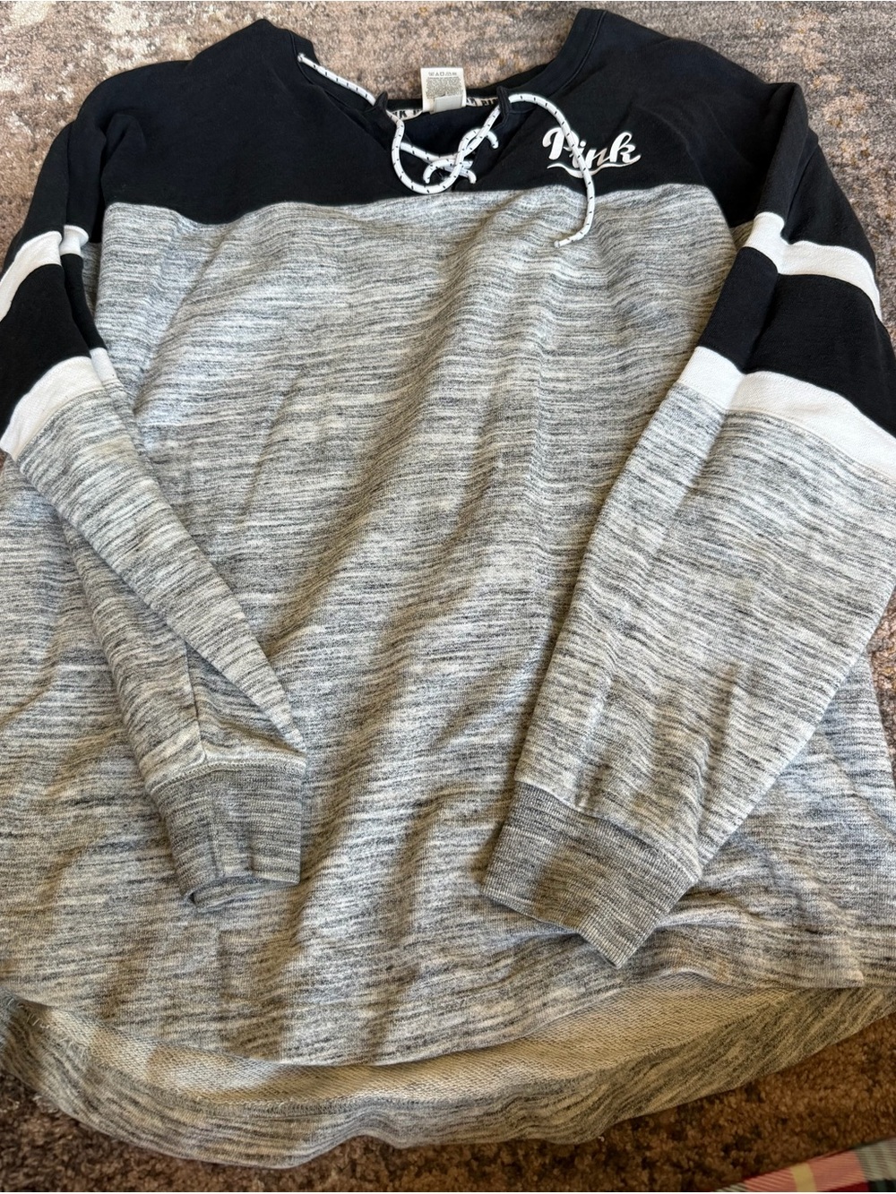 PINK Victoria's Secret Men’s Black & Gray Colorblock Pullover Sweater